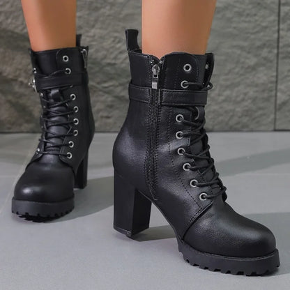 Damen Schnürstiefeletten Schnallendetail