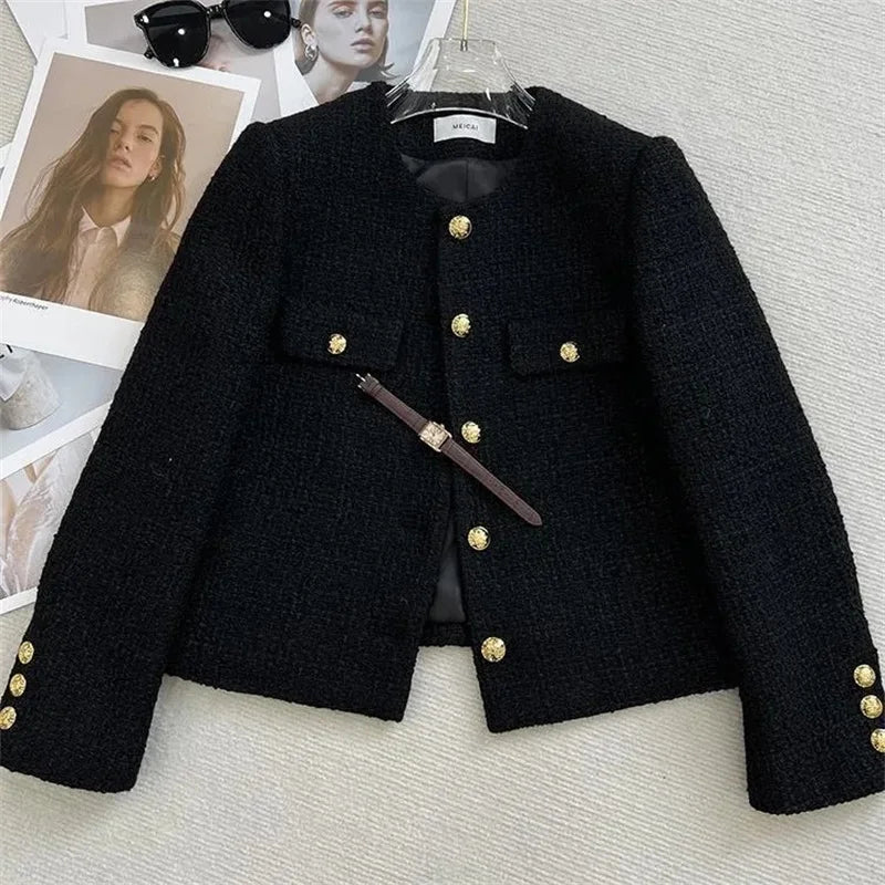 Eveloria Damen Tweed Blazer Herbst Braun