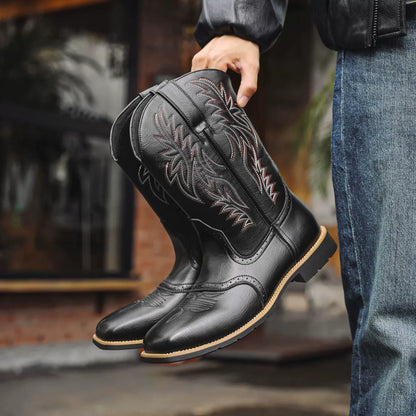 Herren Western Boots Mittelhoch Stickerei Braun