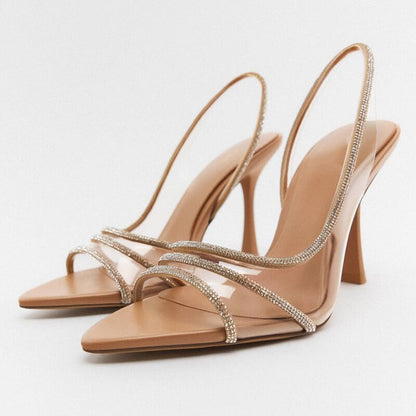 Damen Slingback High-Heel Sandalen Spitze Offener Zehenbereich