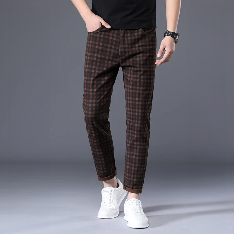 Herren Slim Fit Hosen Kariert Freizeit Schwarz - Norvielle