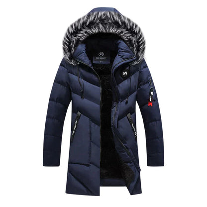 Herren Winterjacke Langer Steppmantel Kapuze Warmes Fleece