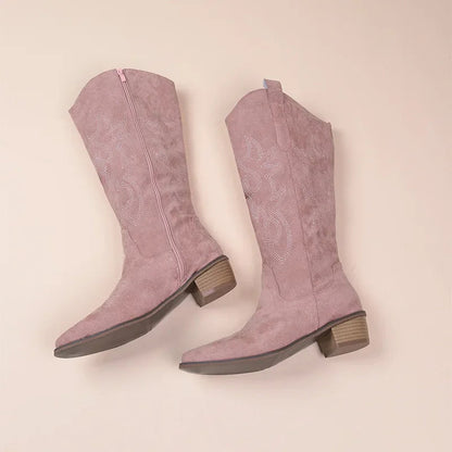 Eveloria Damen Cowboy Stiefel Wildleder Bestickt Braun