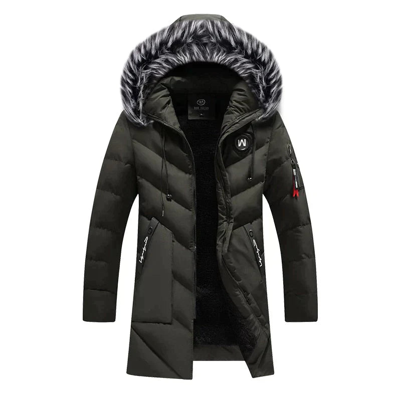 Herren Winterjacke Langer Steppmantel Kapuze Warmes Fleece