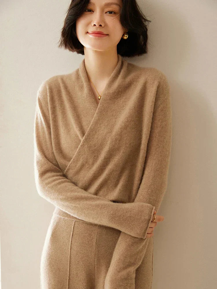 Damen Wickelpullover Elegantes Überkreuz-Design