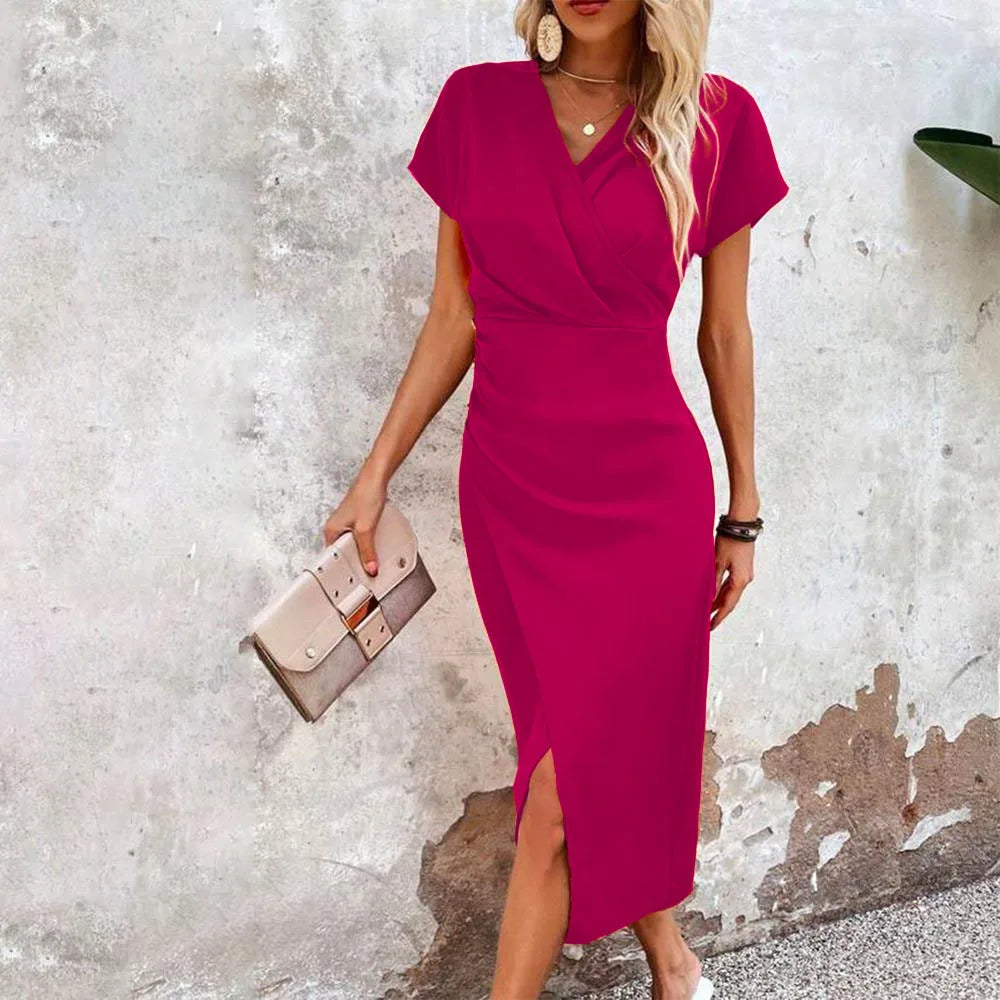 Damen Abendkleid V-Ausschnitt Midi