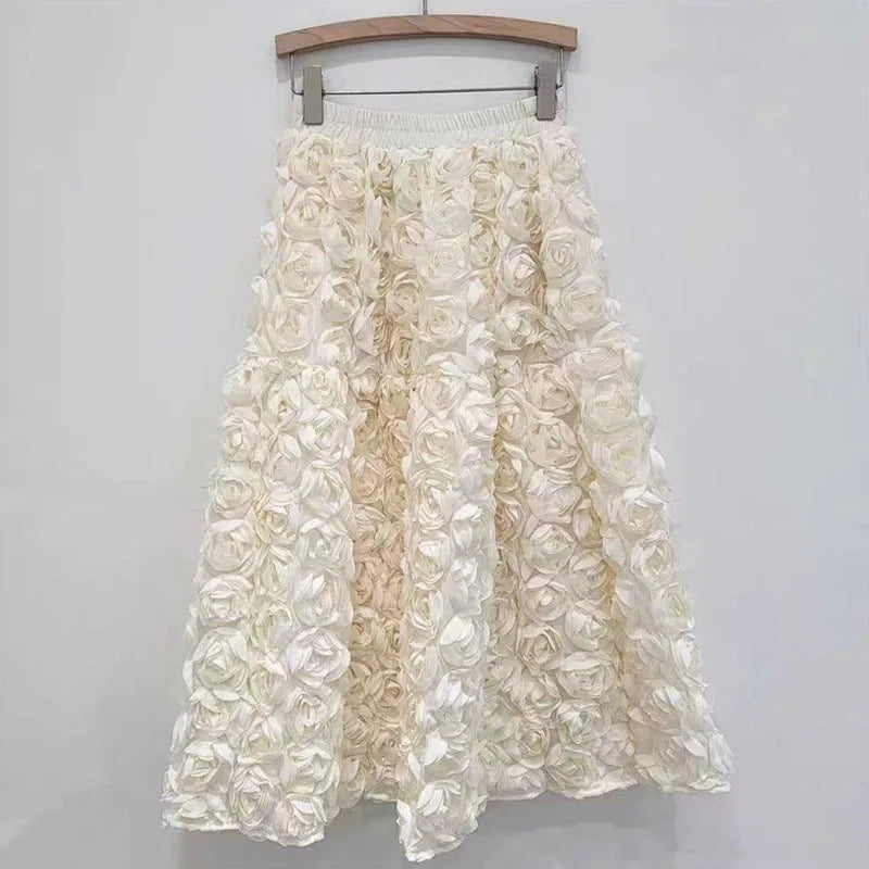 Damen A-Linie Rock Mittlere Länge Falten Design Hohe Taille