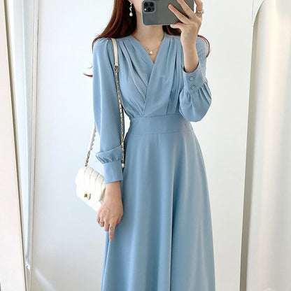 Eveloria Damenkleid Puffärmel V-Ausschnitt A-Linie