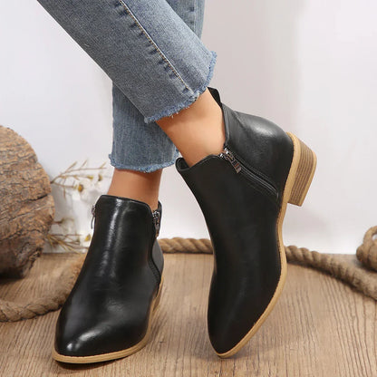 Damen Ankle Boots Lässig Mit Reißverschluss
