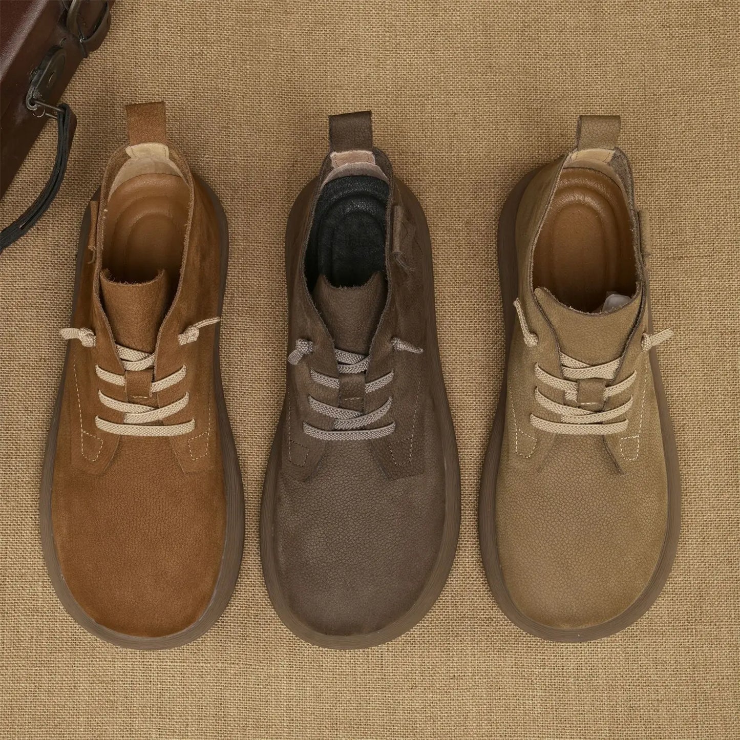 Herren Ankle Boots Weiches Leder Braun Schnürung
