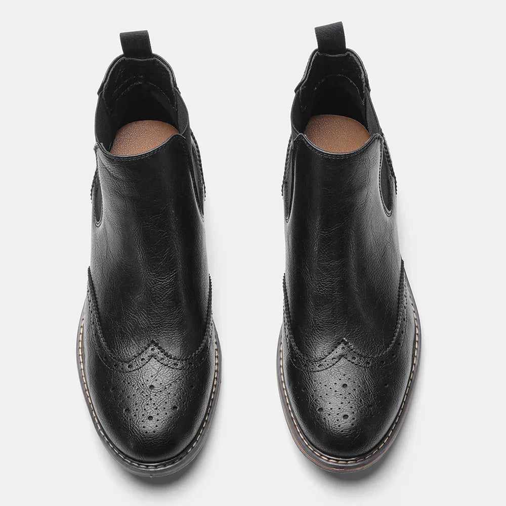 Herren Chelsea Stiefel Brogue Optik Leder