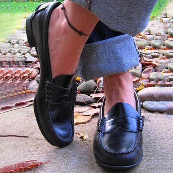 Damen Flache Loafers Reinschlüpfen Leder