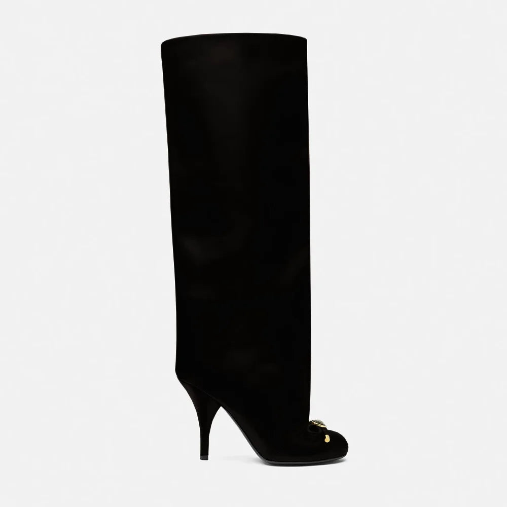 Damen Lederstiefel Stiletto Goldene Details