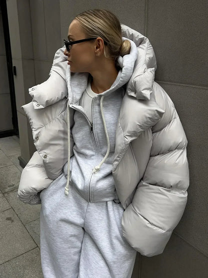 Damen Steppjacke Kurz Kapuze Warm