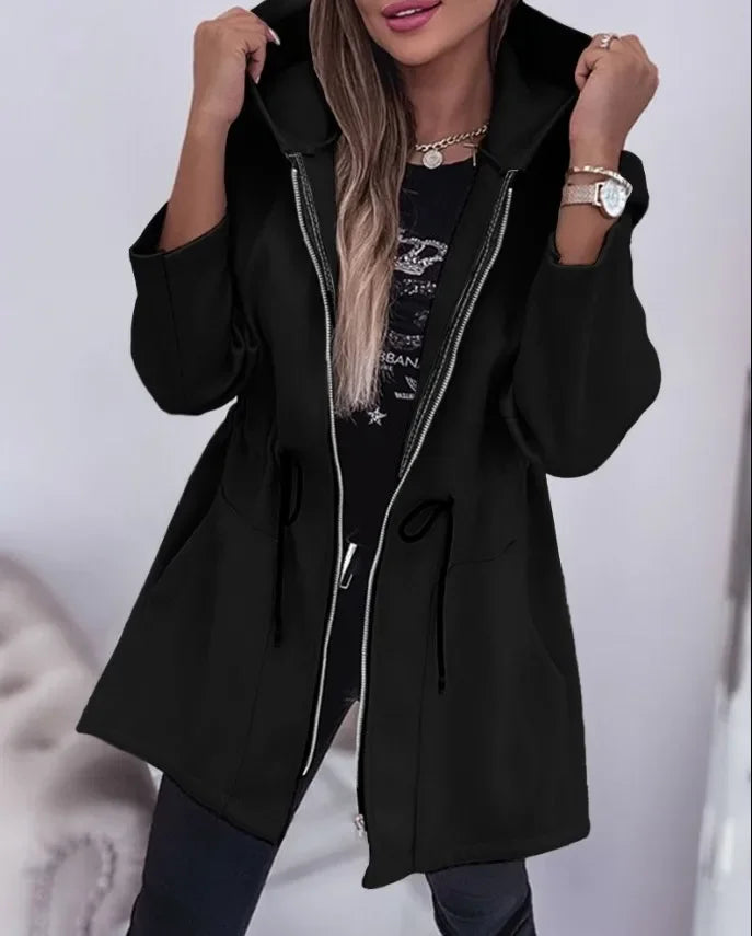 Eveloria Damen Frühlingsjacke Kapuze Plissierter Bund