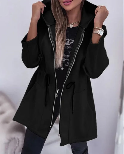 Eveloria Damen Frühlingsjacke Kapuze Plissierter Bund