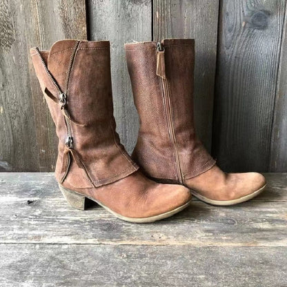 Damen Herbst-Stiefel Eveloria Lederschuhe Braun - Eveloria