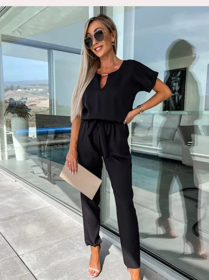 Eveloria Damen Jumpsuit Kurzärmelig Mit Gürtel