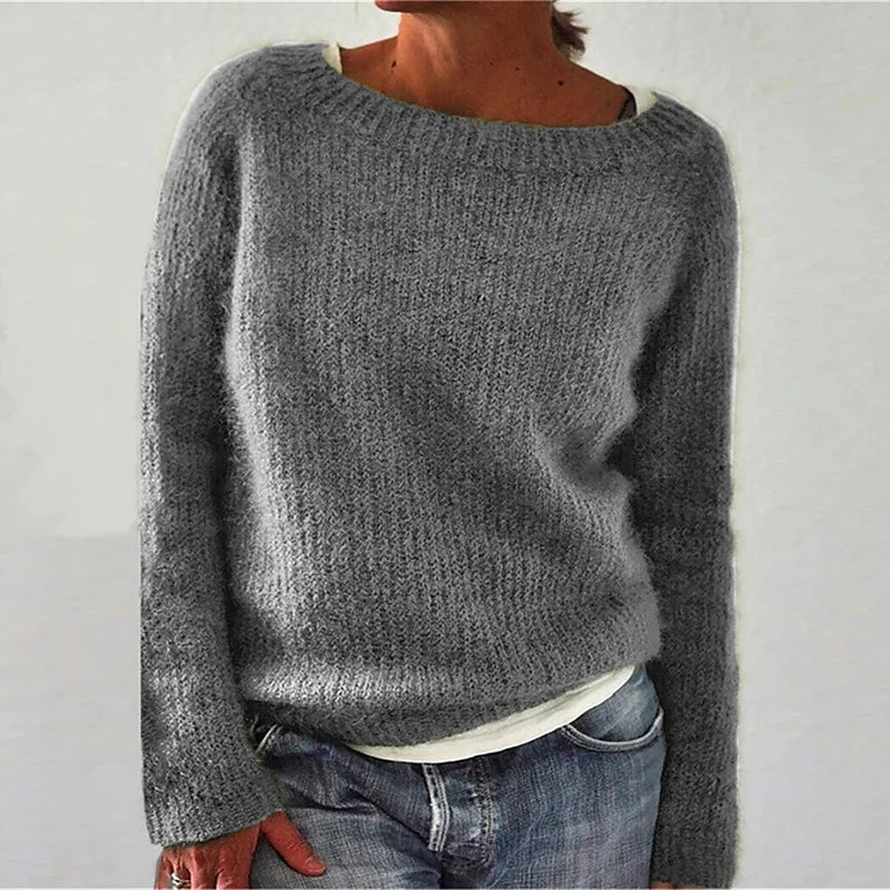 Damen Norweger Pullover Rundhals Baumwolle Warm Beige