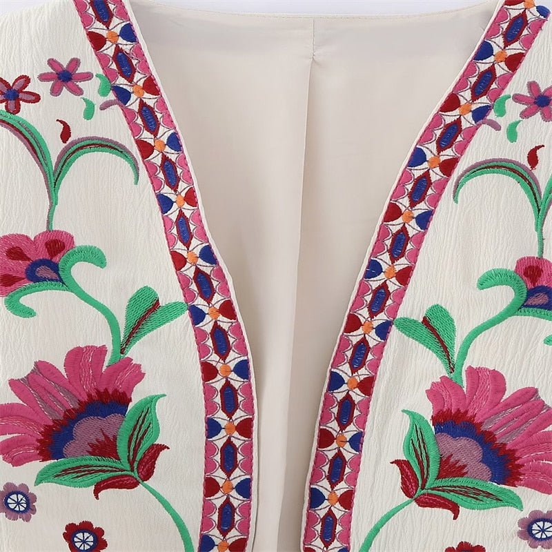 Eveloria Damenweste Blumenbestickt Baumwolle
