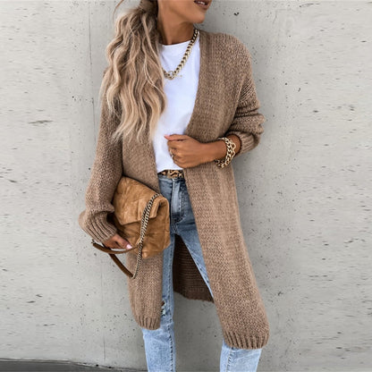 Eveloria Damen Langjacke Gestrickt Beige