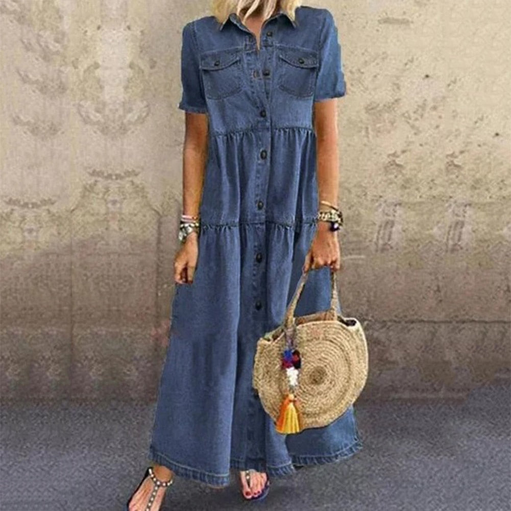 Eveloria Damen Denimkleid Stilvoll Blau - Eveloria