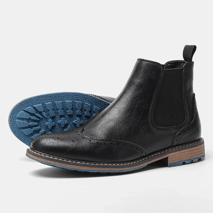 Herren Chelsea Stiefel Brogue Optik Leder