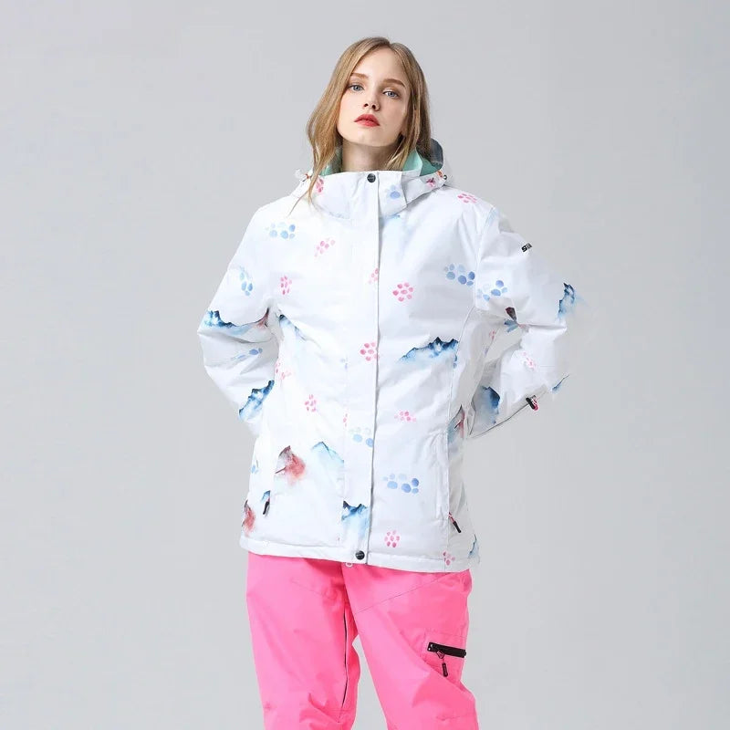 Damen Skijacke Blumenmuster Winterjacke