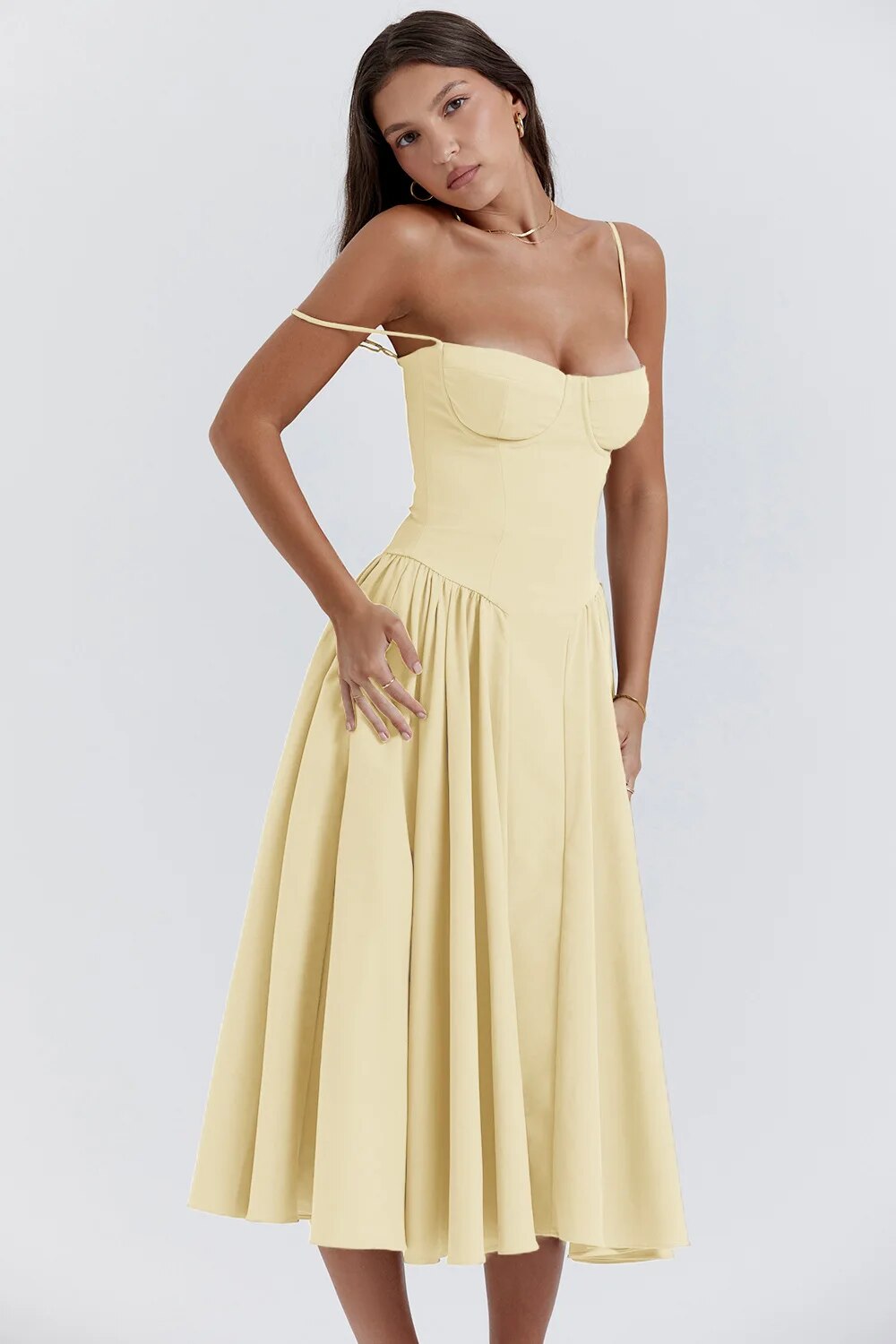 Damen Midikleid mit Taschen Sommerlich Leicht