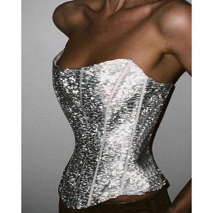 Eveloria Damen Strapless Korsett Glitzer