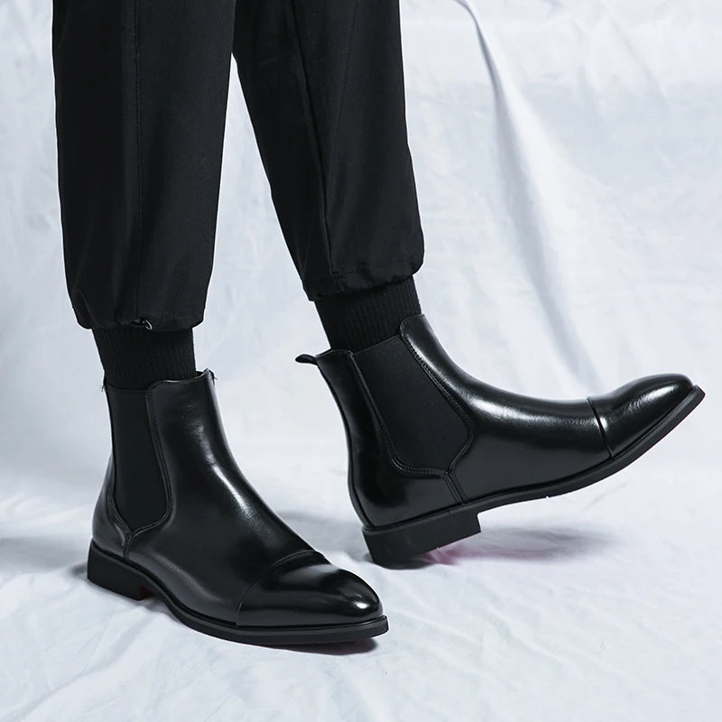 Herren Chelsea Stiefel Cap Toe Elastisch Schwarz - Eveloria