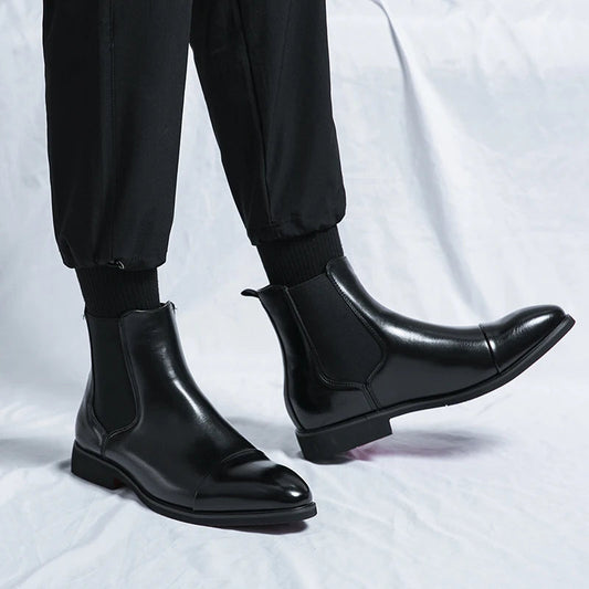 Herren Chelsea Stiefel Cap Toe Elastisch Schwarz - Eveloria