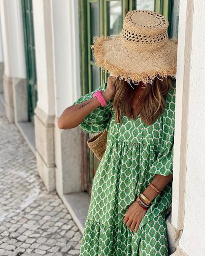 Damen Maxikleid Puffärmel Bequem Luftig Sommerkleid