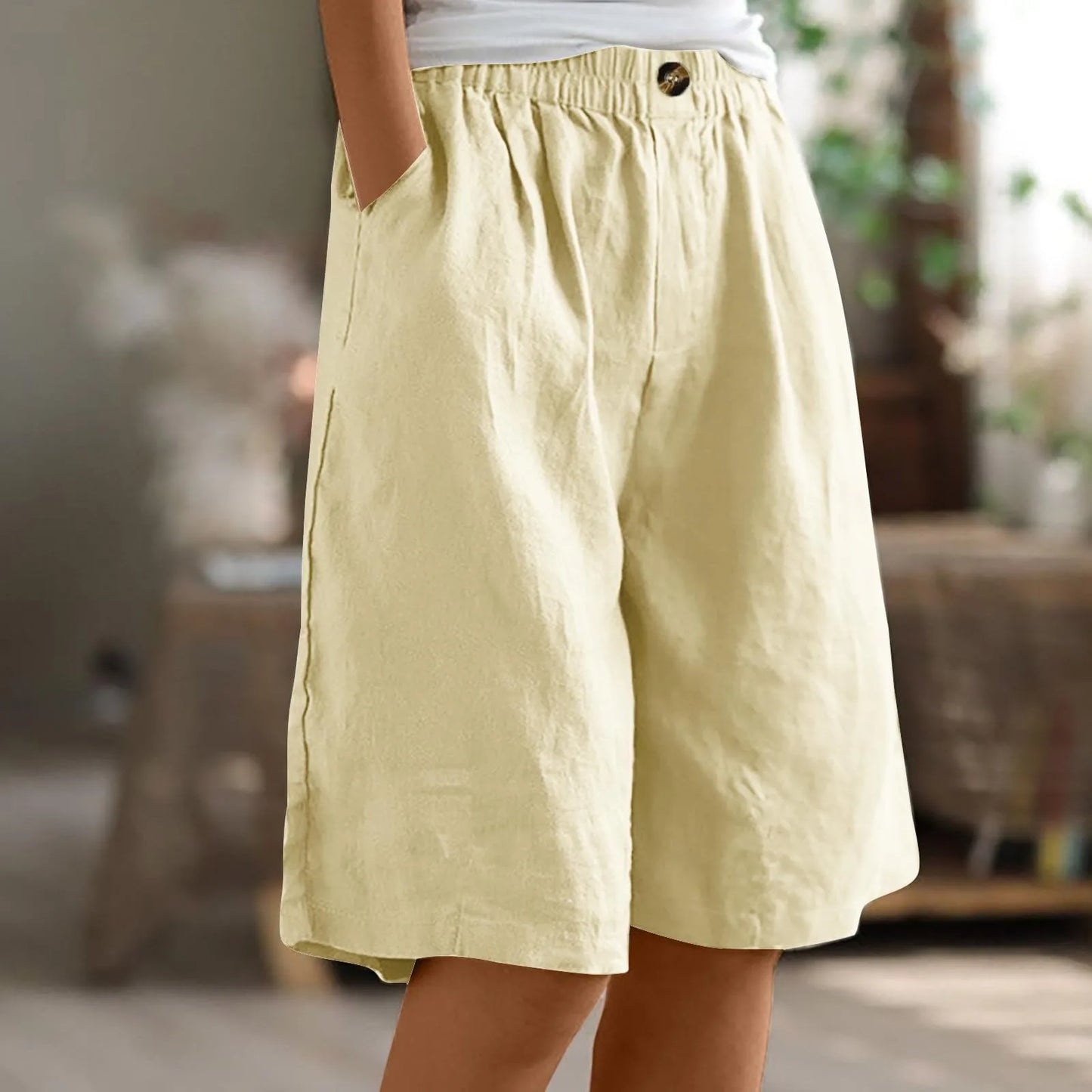 Eveloria Damen Hose Baumwoll Leinen Beige