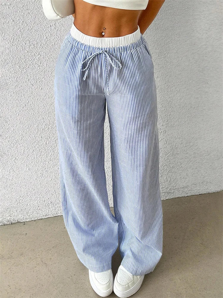 Damen Gestreifte Hose Weites Bein
