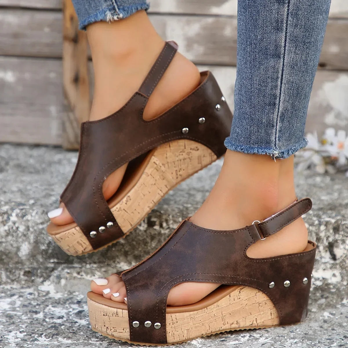 Eveloria Damen Orthopädische Keil-Sandalen Offene Spitze