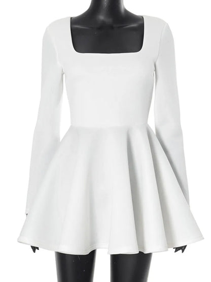 Eveloria Damen Mini-Kleid Weiß Quadrat-Ausschnitt