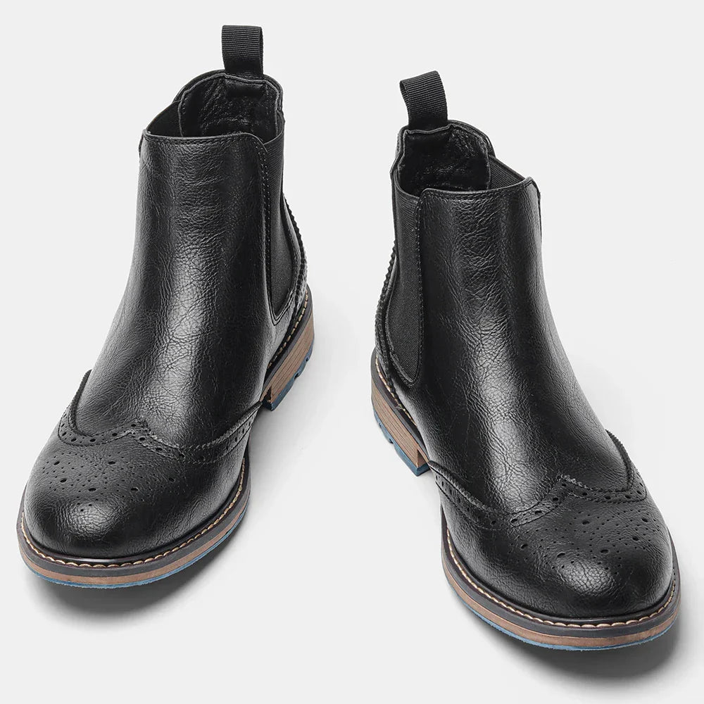 Herren Chelsea Stiefel Brogue Optik Leder
