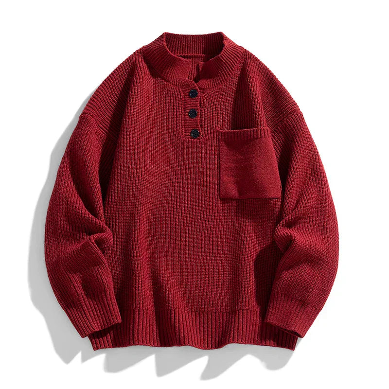 Herren Strickpullover Winter Knopfleiste
