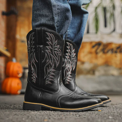 Herren Western Boots Mittelhoch Stickerei Braun