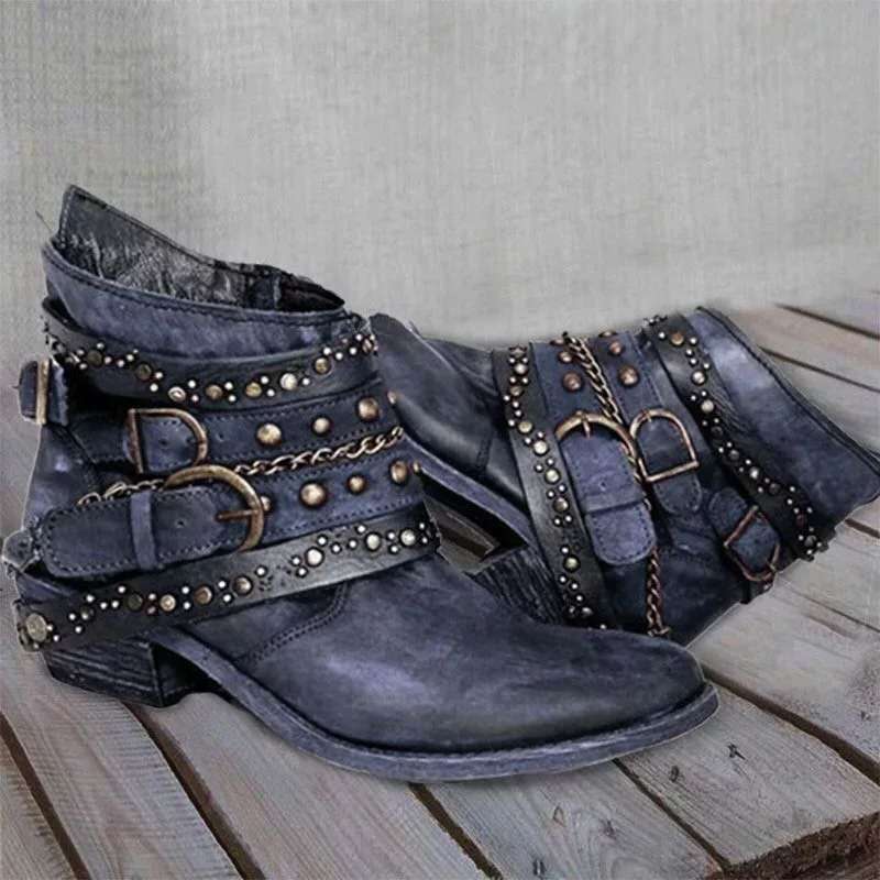 Eveloria Damen Knöchelstiefel Leder Western-Design Niedriger Absatz