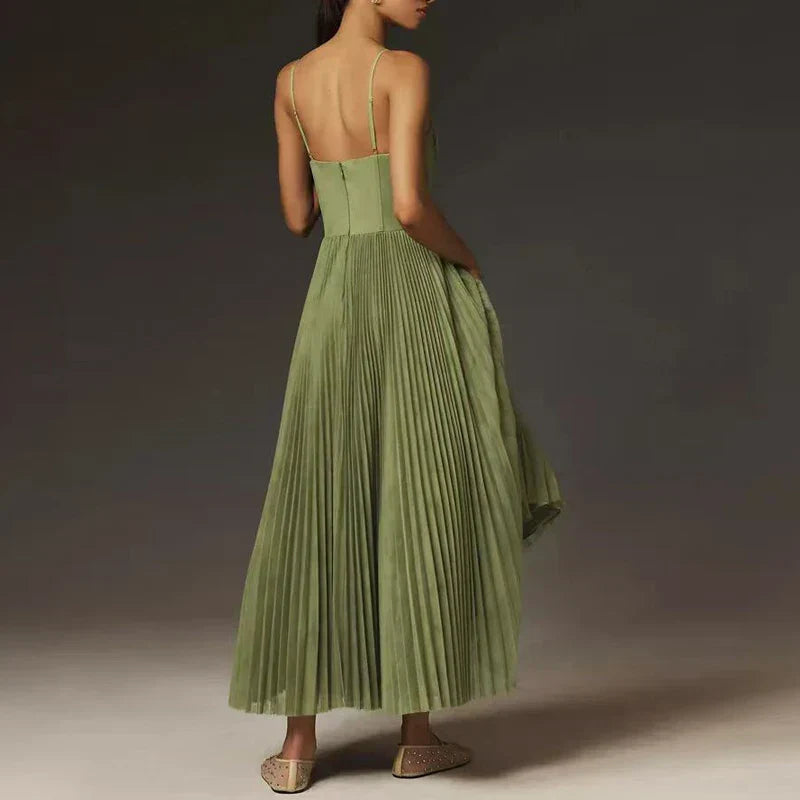 Eveloria Damen A-Linie Kleid Plissiert Grün