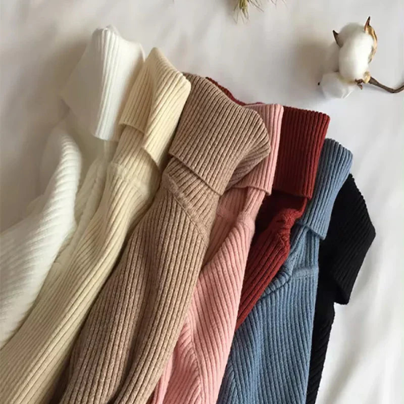 Eveloria Damen Strickpullover Hoher Kragen Gerippt