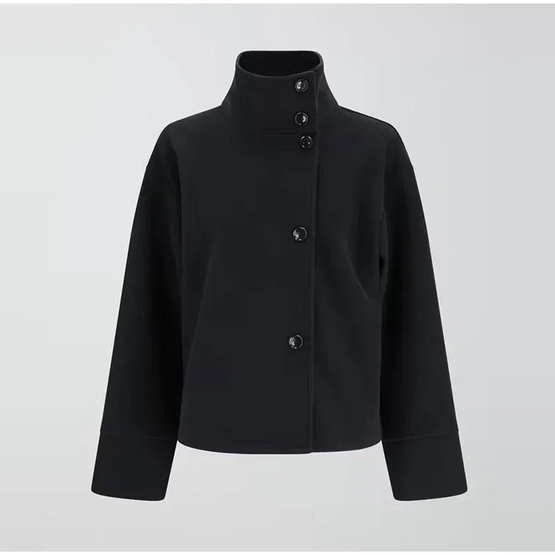 Damen Kurzjacke Stehkragen Elegantes Design Schwarz - Eveloria
