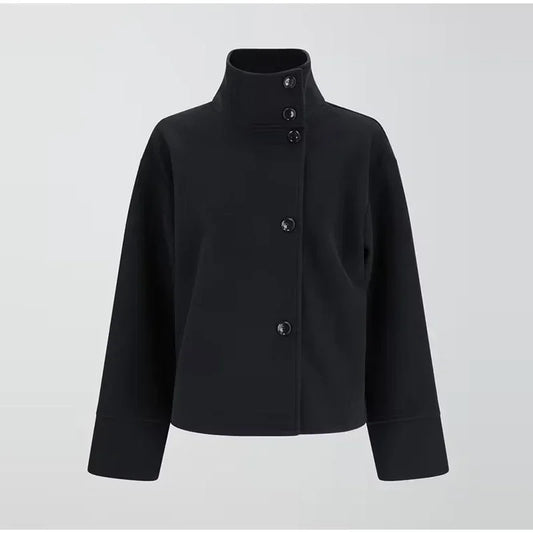 Damen Kurzjacke Stehkragen Elegantes Design Schwarz - Eveloria