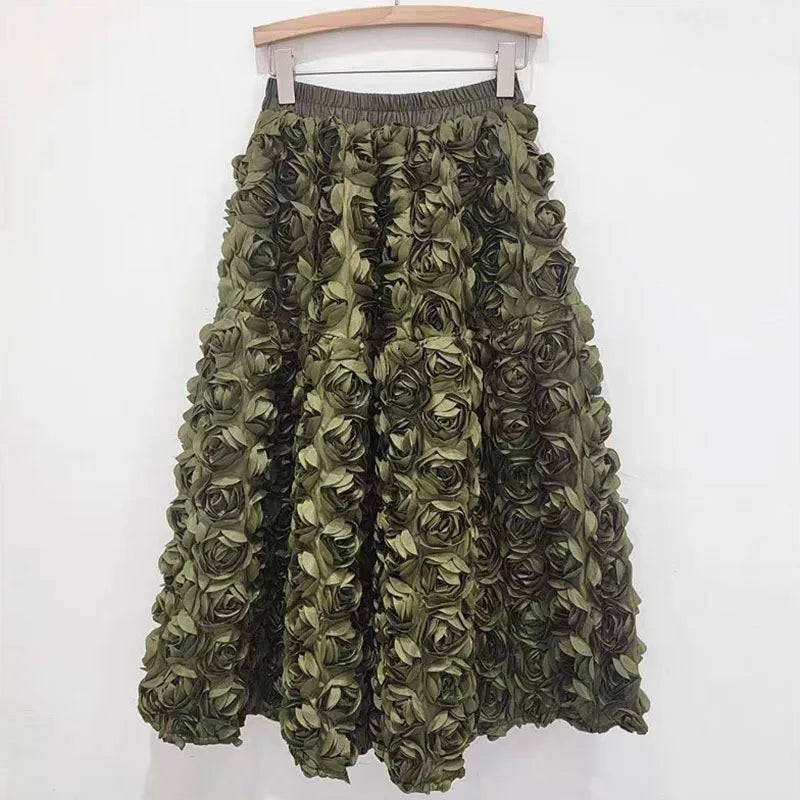 Damen A-Linie Rock Mittlere Länge Falten Design Hohe Taille Schwarz - Eveloria