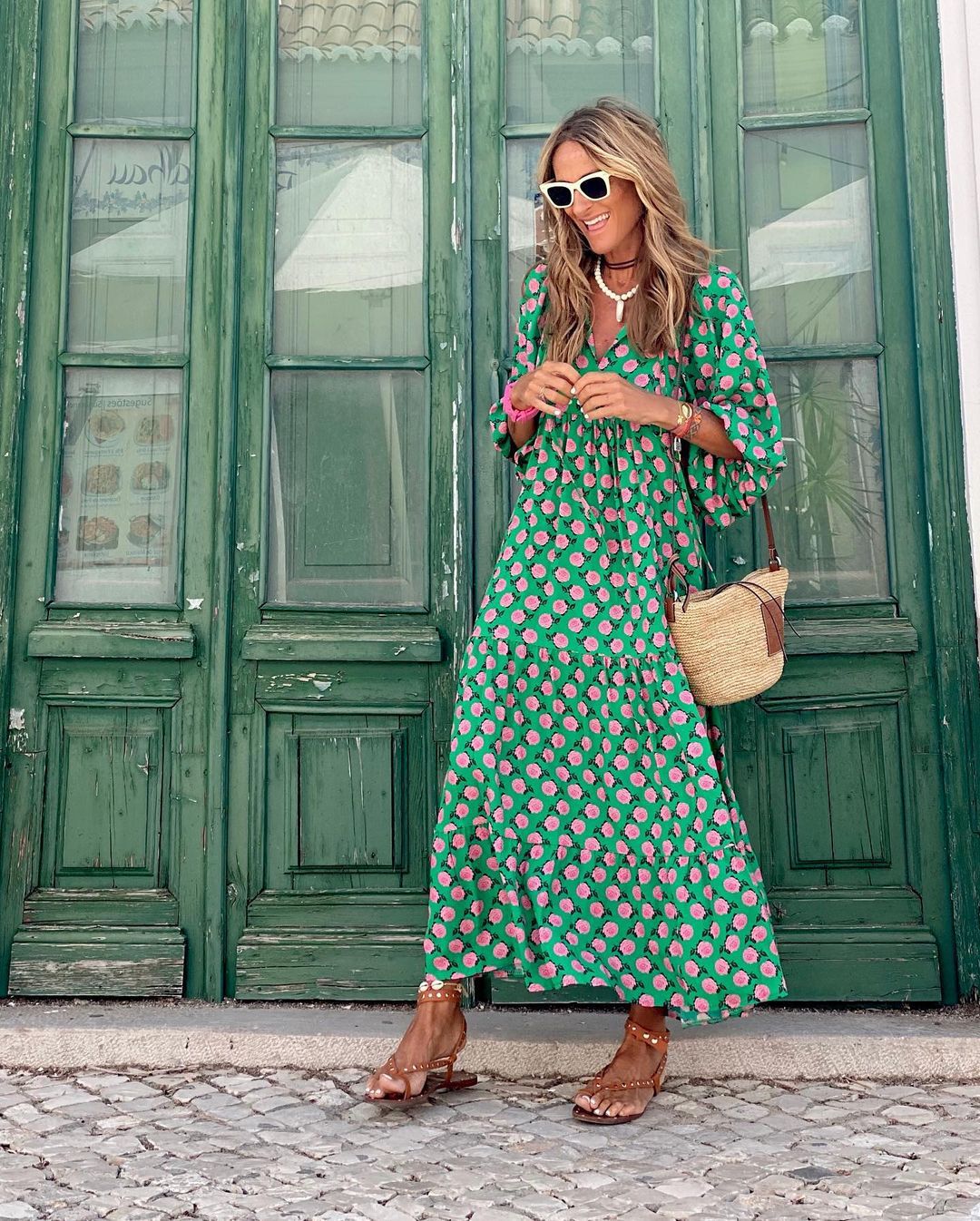 Damen Maxikleid Puffärmel Bequem Luftig Sommerkleid