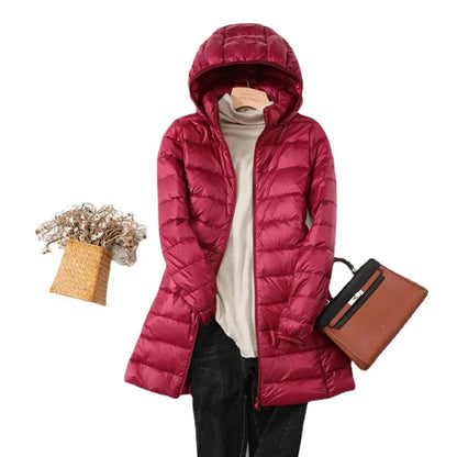 Eveloria Damen Pufferjacke Daunen Leicht Abnehmbare Kapuze