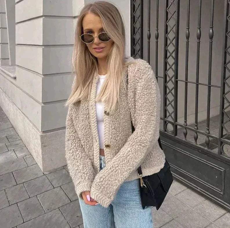 Damen Teddy-Overshirt Warme Übergangsjacke - Eveloria