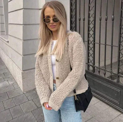 Damen Teddy-Overshirt Warme Übergangsjacke - Eveloria
